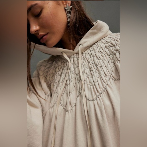 Free People Marty Smocked Mini Dress NWT Medium Cream - Picture 3 of 13